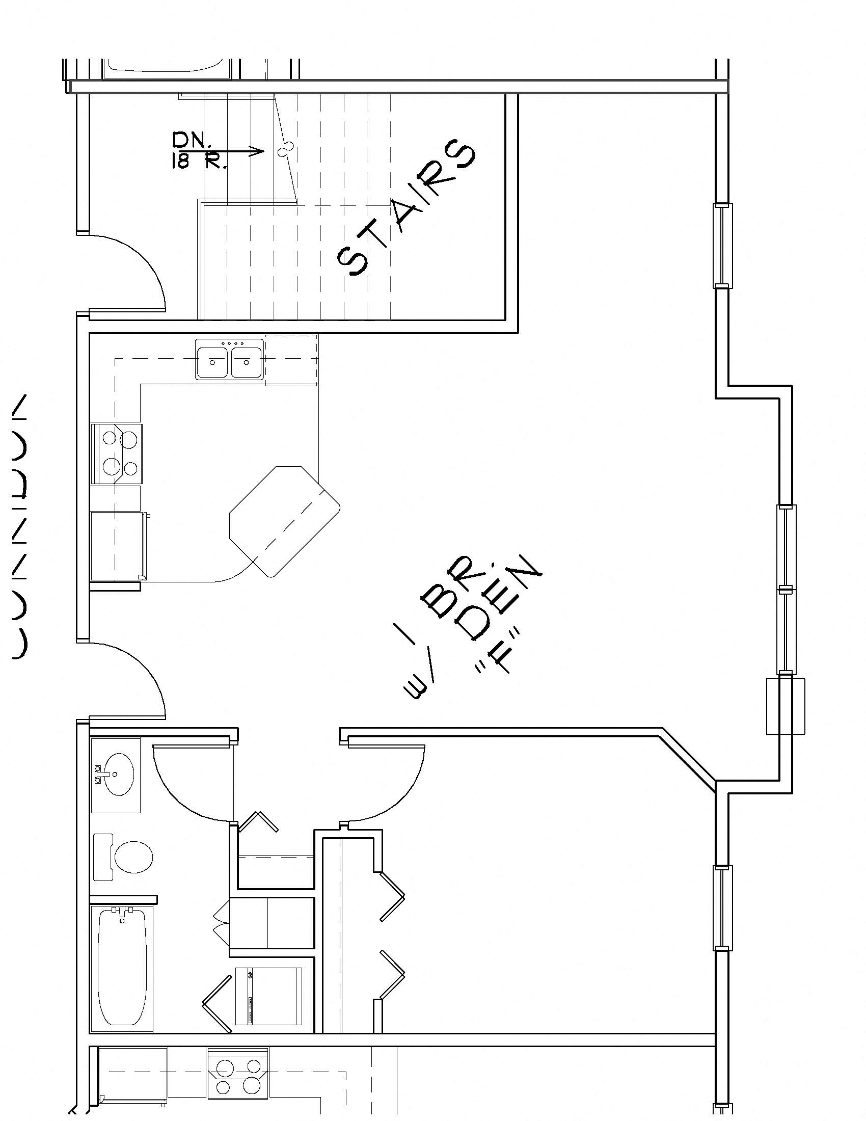 Floor plan for 1 bed, 1 bath, 837 sqft